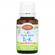 Carlson, Super Daily D3 + K2 для дітей, 25 мкг (1000 МО) та 22,5 мкг, 10,16 мл (0,34 рідк. унції)